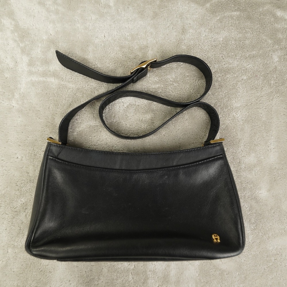 Vintage‎ Entienne Aigner Black Leather Shoulder Bag Double Compartment